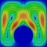 Cylinder Velocity field around a hot cylinder inserted in a cavity with cold walls.