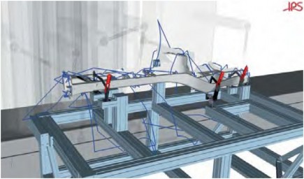 An optimized collision free inspection sequence for 20 features containing 115 points, calculated by IPS (courtesy of Volvo Cars).