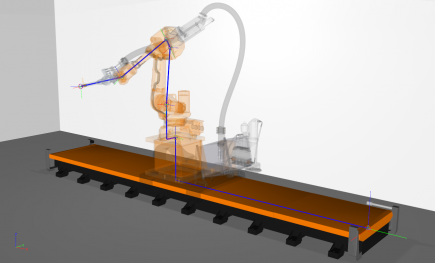 A kinematic chain (blue line) connecting the joints of the robot