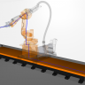 A kinematic chain (blue line) connecting the joints of the robot