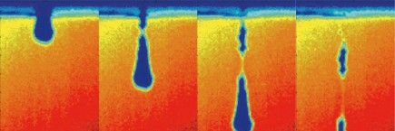 The droplet formation during the jetting sequence captured by a high speed camera. The filament breaks into one main droplet that is followed by a satellite droplet (courtesy of Mycronic AB).